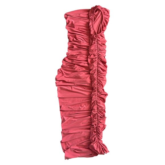 Anthropologie Norma Kamali One Shoulder Ruched Midi Dress Coral M Designer - Picture 7 of 8